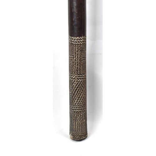 70 - A Polynesian Akau Povai Ironwood Pole Club of Cylindrical Form Having Zig Zag Decorative Carving, Pe... 