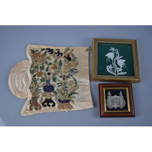 114 - A Collection of Various Early Textiles to Comprise Lacework to Include Collars etc, Chinese Silk Emb... 