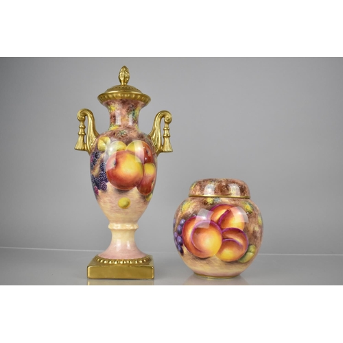 416 - A G Delaney Hand Painted Porcelain Vase of Urn Form on Square Base, Decorated with Still Life, Fruit... 