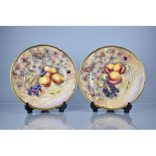 417 - A Pair of Porcelain Hand Painted Plates by G Delaney, Still Life, Fruit and Berries with Gilt Trim, ... 