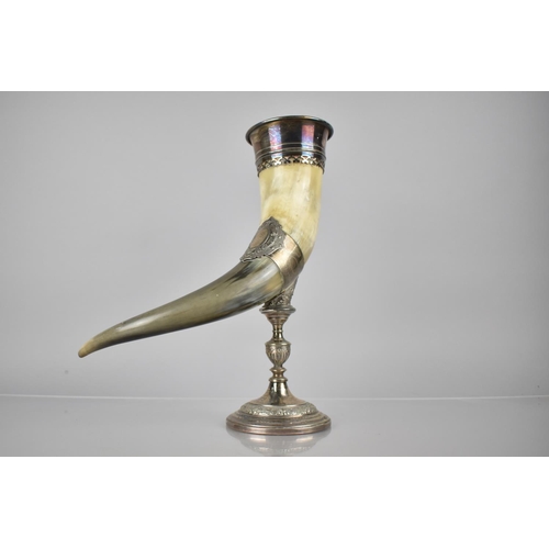 423 - A Late 19th Century Silver Plate and Horn Centerpiece, The Horn Measuring 38cms with Ornate Mounts a... 