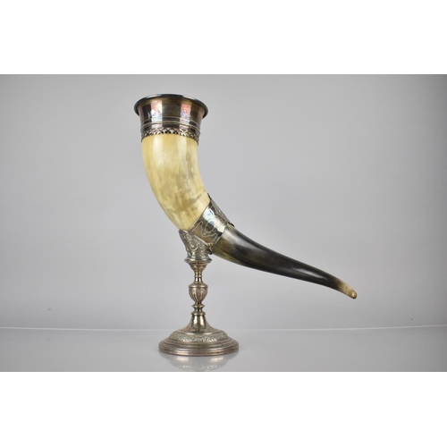 423 - A Late 19th Century Silver Plate and Horn Centerpiece, The Horn Measuring 38cms with Ornate Mounts a... 