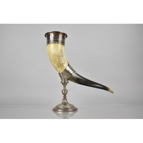 423 - A Late 19th Century Silver Plate and Horn Centerpiece, The Horn Measuring 38cms with Ornate Mounts a... 