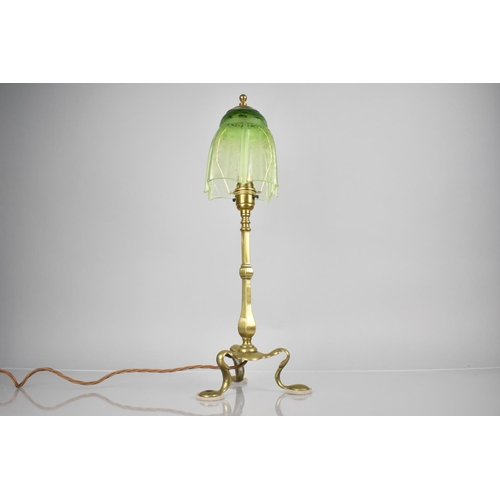 424 - A Brass Pullman Carriage Lamp with Etched Vaseline Glass Shade, 46cms