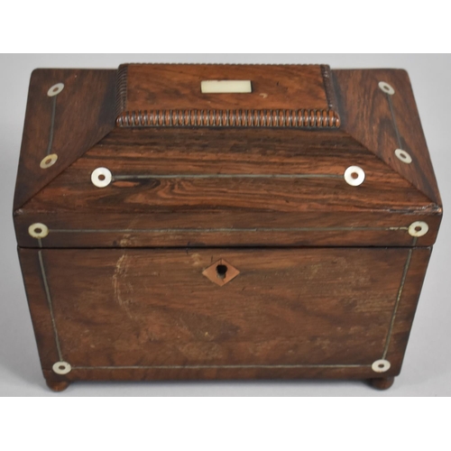 1 - A 19th Century Rosewood Two Division Tea Caddy of Sarcophagus Form with Mother of Pearl Disc and Str... 