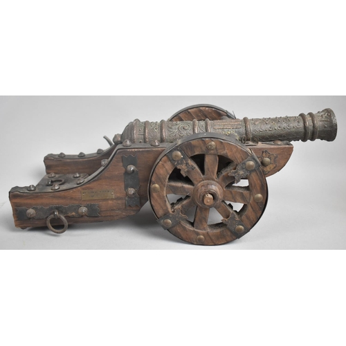 10 - A Wooden and Metal Model of a Charles I Spanish Field Cannon, 31cms Long