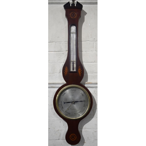 103 - A 19th Century Inlaid Mahogany Wheel Barometer with Thermometer by Silo of Manchester