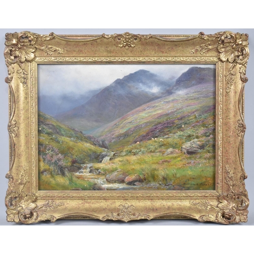 104 - A Gilt Framed Oil on Canvas, a Highland Glen by William Lakin-Turner, 34x24cms