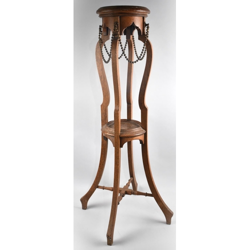 108 - An Edwardian Circular Jardiniere Stand with Brass Hanging Chains All Round, Splayed Supports on Circ... 