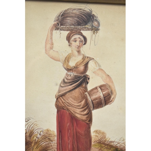 109 - A 19th Century Gilt Framed Watercolour Depicting Maiden with Barrel Carrying Basket on Head, 20x23cm... 