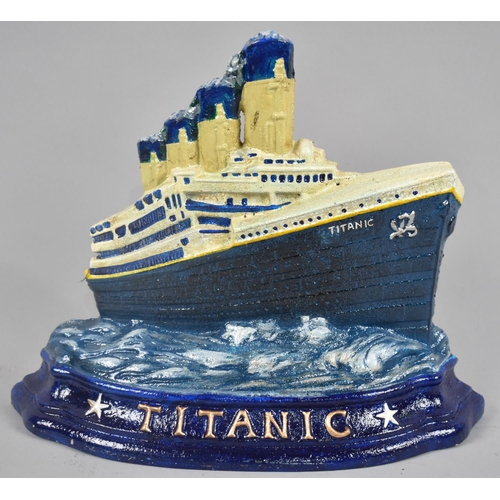 128 - A Reproduction Cold Painted Cast Iron Doorstop, Titanic, 32cms Wide, Plus VAT