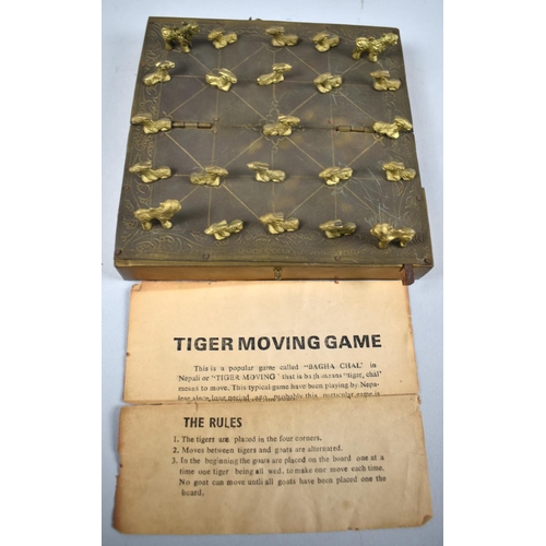 13 - A Vintage Nepalese Brass Cased Game, Bargha Chal, or Tiger Moving, with Rules and Pieces, 15cms Wide