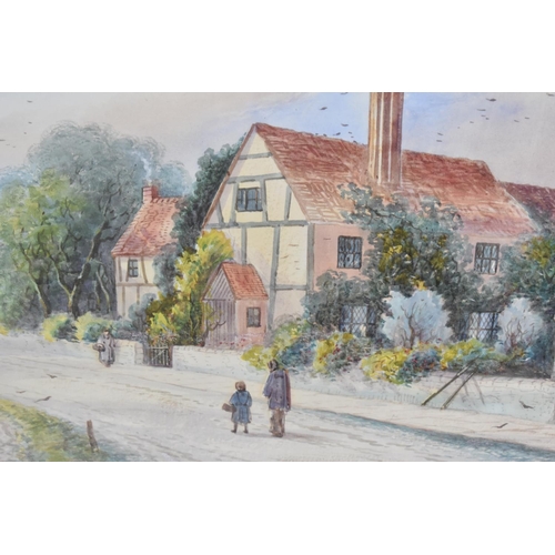 134 - A Framed Watercolour Depicting Village Street in Winter, Signed JD Morris, 35x25cms