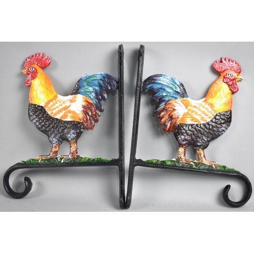 139 - A Pair of Modern Cast Metal Cold Painted Wall Mounting Hanging Basket Hooks in the Form of Cockerels... 