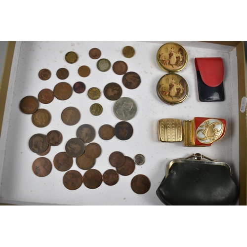 140 - A Collection of Various Victorian and Later Coins, Replica Gold Coin, Powder Compacts Etc