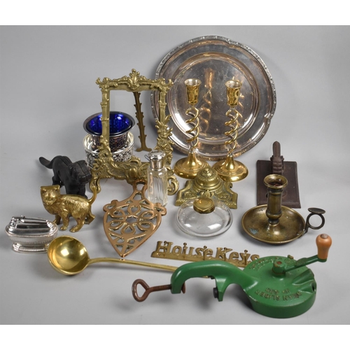 142 - A Collection of Various Metalwares to include Brass, Silver Plate, Inkwells, Nutcracker, Spong Bean ... 