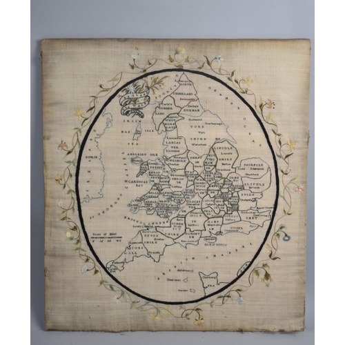 166 - An Early 20th Century Silk Embroidered and Cross Stitched Map of England and Wales, 47x52cm