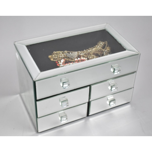 183 - A Modern Mirrored Jewellery Box with Five Drawers Containing Costume Jewellery, 29cms Wide