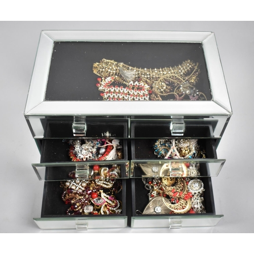 183 - A Modern Mirrored Jewellery Box with Five Drawers Containing Costume Jewellery, 29cms Wide