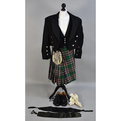 187 - A Modern Scottish Kilt Suit with Jacket, Waistcoat, Sporran, Shoes and Cumberbunds, Socks Etc