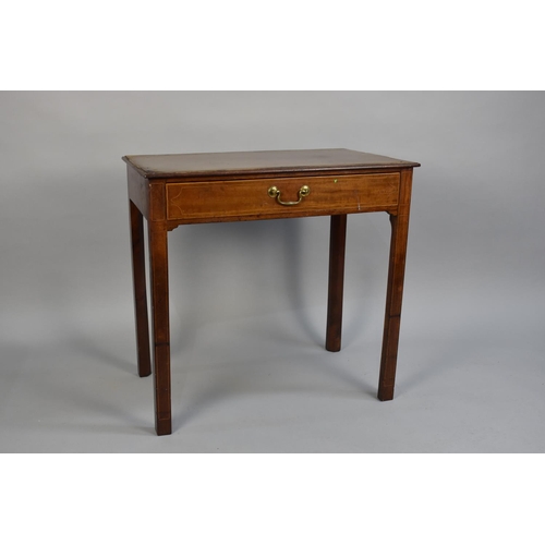 21 - An Edwardian String Inlaid Mahogany Side Table with Single Long Drawer on Square Supports with Inner... 
