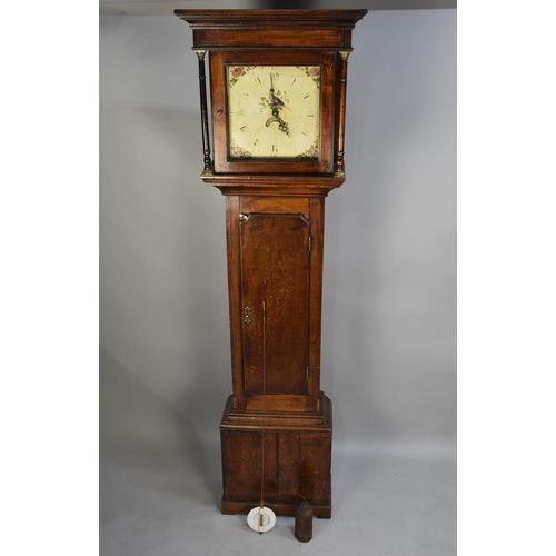 216 - A 19th Century Oak Longcase Clock with White Enamelled Dial Decorated with Bird and Flowers, 30 Hour... 