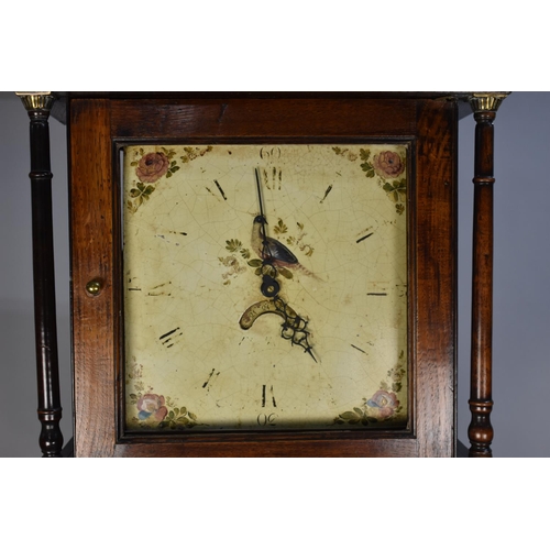 216 - A 19th Century Oak Longcase Clock with White Enamelled Dial Decorated with Bird and Flowers, 30 Hour... 