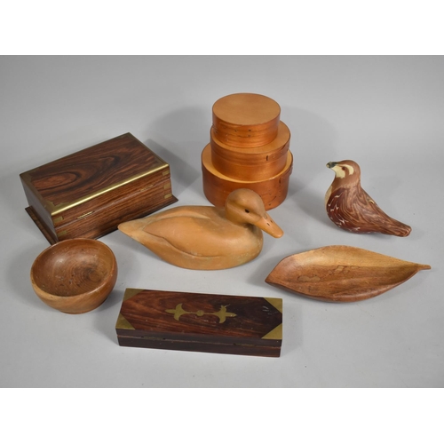 217 - A Collection of Modern Treen Boxes and a Reproduction Carved Decoy Duck