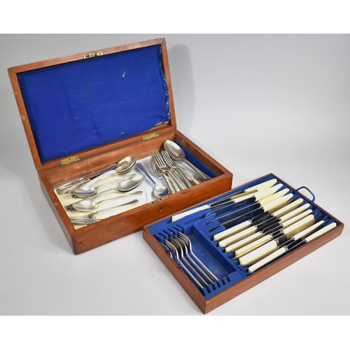 23 - An Edwardian Mahogany Canteen of Cutlery with Inner Removable Tray, Most Cutlery Replacement