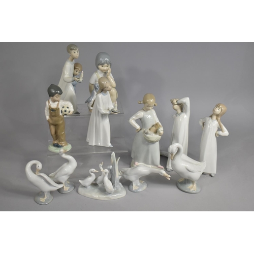 255 - A Collection of Various Lladro and Nao Figures and Ducks, Some Condition Issues