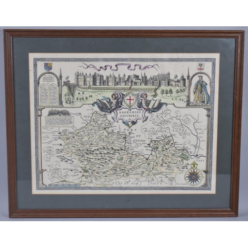 256 - A Framed Reproduction John Speede Coloured Map of 'Barkshire Described', Subject 53x40cm