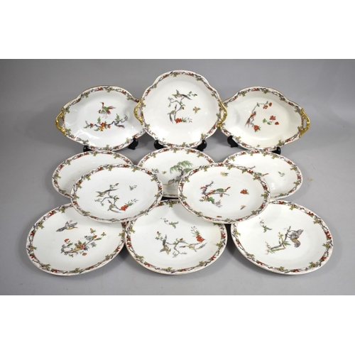 262 - A Hand Painted Porcelain Fruit Set Decorated with Exotic Birds to Comprise Three Serving Dishes and ... 