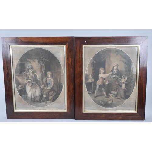 270 - A Pair of Late 18th Century Rosewood Framed Coloured Engravings, 