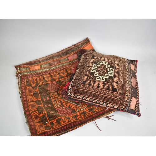 282 - A Persian Camel Saddle Bag Together with a Similar Cushion