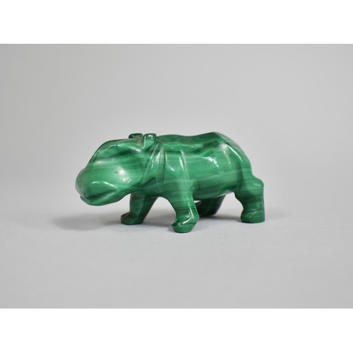 29 - A Small Hand Carved Malachite Study of a Hippo, 6cms Long