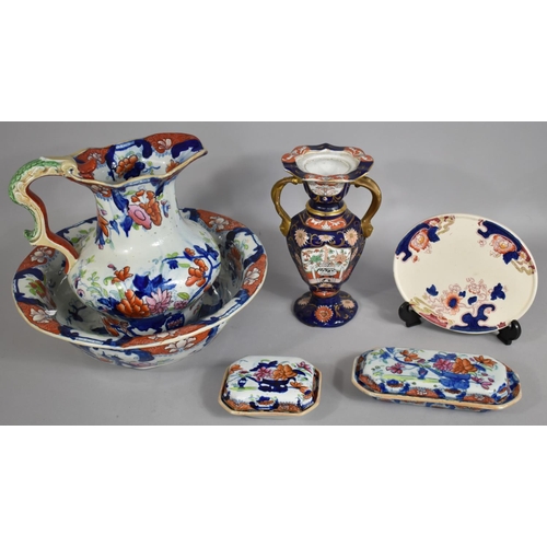 291 - A 19th Century Mason's Ironstone China Imari Toilet Set to Comprise Jug, Wash Bowl and Lidded Soap D... 