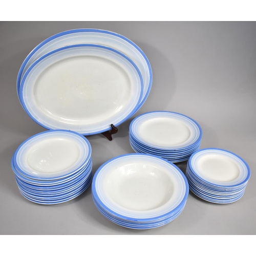 293 - A Large Art Deco Shelley Dinner Service with Graduating Blue Trim to Comprise Oval Platters, Bowls, ... 