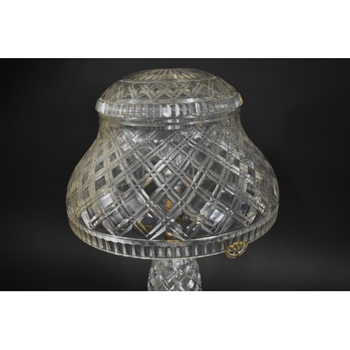 300 - A Nice Quality Cut Glass Lamp and Shade, 56cm high