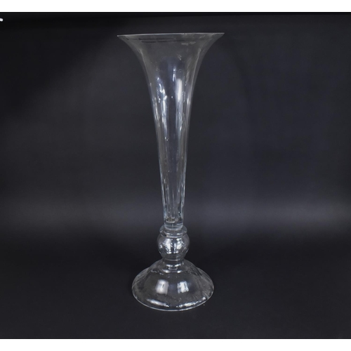 301 - A Large Hand Blown Plain Glass Vase of Trumpet Form on Domed Foot, 72cm high