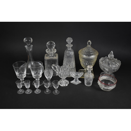 303 - A Collection of 19th and 20th Century Glass to Comprise Pedestal Lidded Vases, Salt, Victorian Plain... 