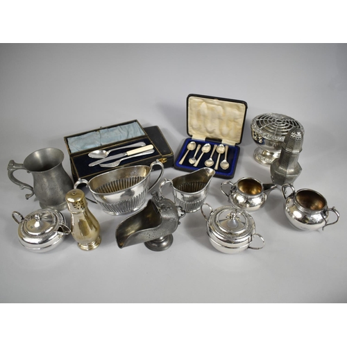 306 - A Collection of Various Silver Plated Items to Comprise Teawares, Rose Bowl, Cased Cutlery etc