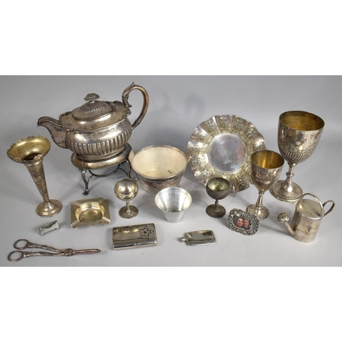 307 - A Collection of Various Silver Plated Items to Comprise 19th Century Teapot, Two Edwardian Trophies ... 