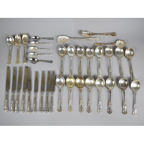 308 - A Collection of Various Silver Plated King Patterned Cutlery to Comprise Knives, Spoons etc