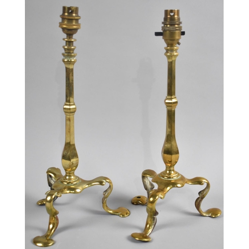 32 - A Pair of Early 20th Century Brass Pullman Carriage Table Lamps, 35cms High