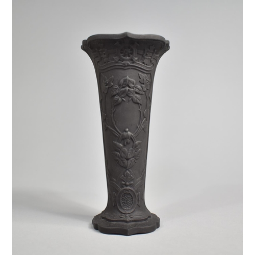 321 - A Wedgwood Basalt Vase of Trumpet Form Decorated with Aesthetic Foliate Relief, 15.5cm high