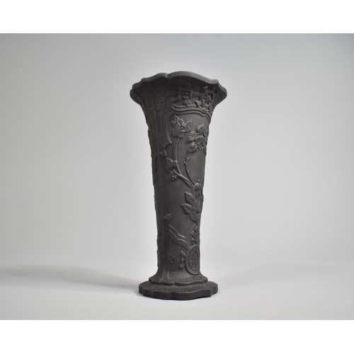 321 - A Wedgwood Basalt Vase of Trumpet Form Decorated with Aesthetic Foliate Relief, 15.5cm high