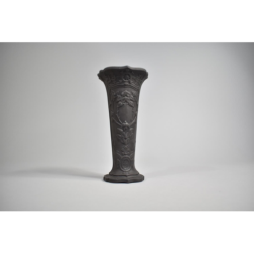 321 - A Wedgwood Basalt Vase of Trumpet Form Decorated with Aesthetic Foliate Relief, 15.5cm high