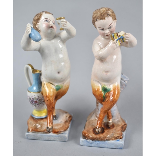 323 - A Pair of Two 19th Century Porcelain Studies of Fauns the One with Panpipes and the Other with Wine,... 