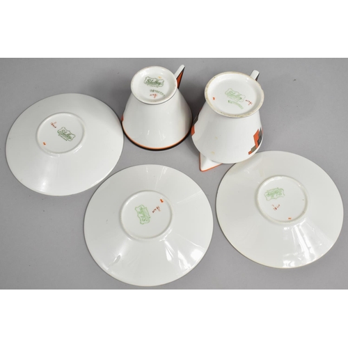 332 - Five Pieces of Art Deco Shelley Vogue Pattern Teawares to Comprise Three Saucers, Cup and Milk Jug (... 