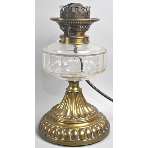 34 - A Late Victorian Brass Oil Lamp Base, Converted to Electricity, Glass Reservoirs, 30cms High, No Chi... 